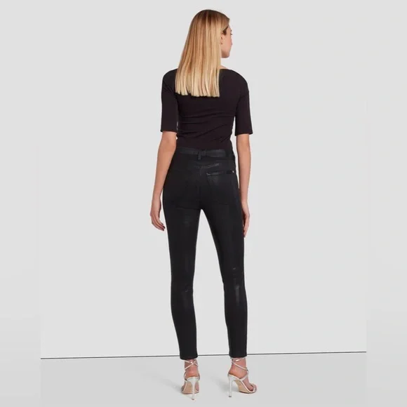 NWT 7 FOR ALL MANKIND B(AIR) Denim High Waist Ankle Skinny in Coated Black 25
